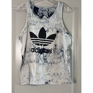 Adidas Trefoil Logo Tank Top Mens White Black Tie Dye Scoop Neck Activewear